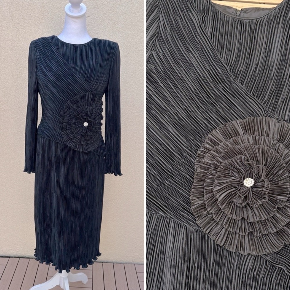 Steven Stoller black Fortuny style pleats plisse  evening dress, party dress